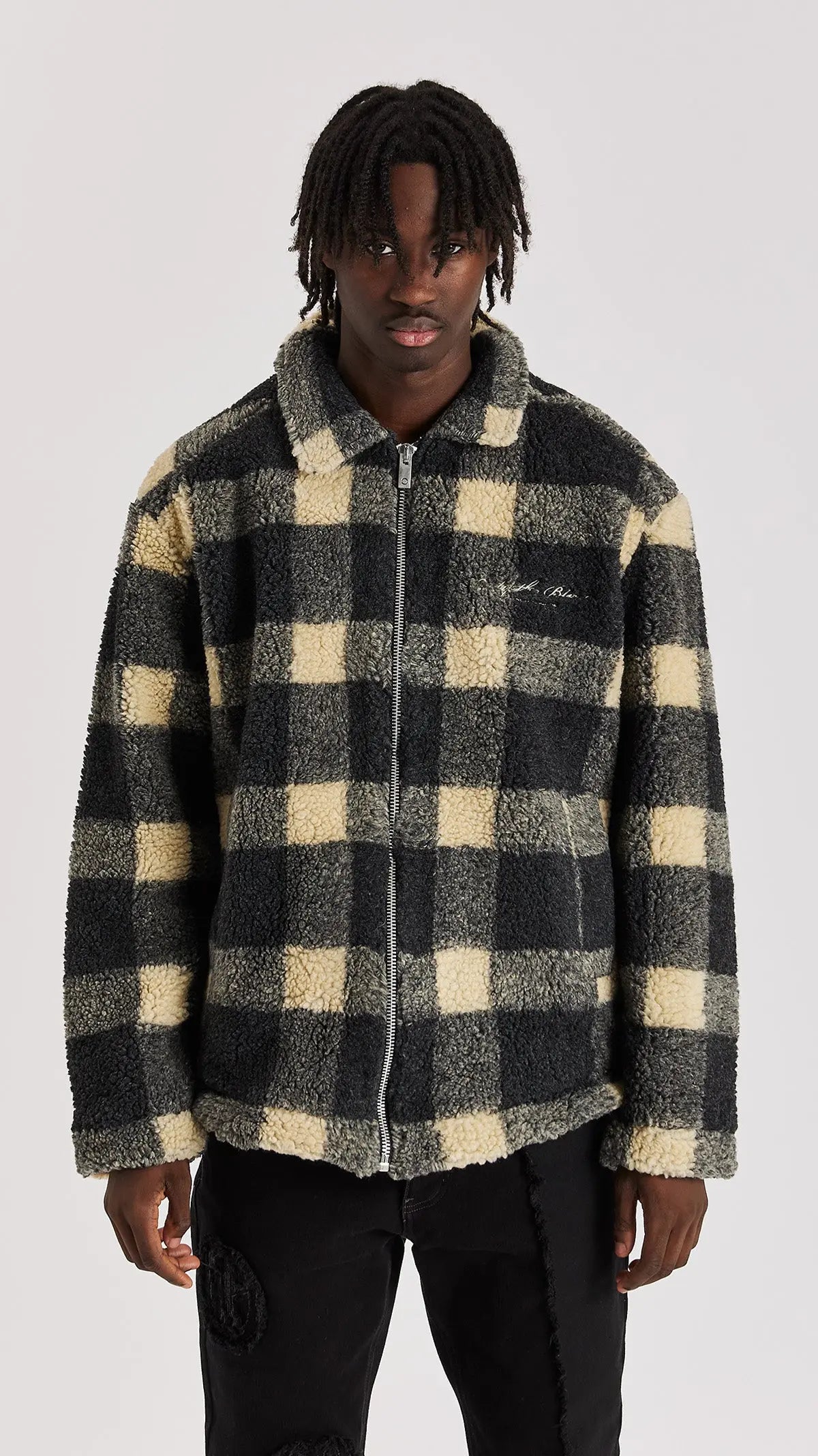 ONLY THE BLIND Beige Check Borg Jacket