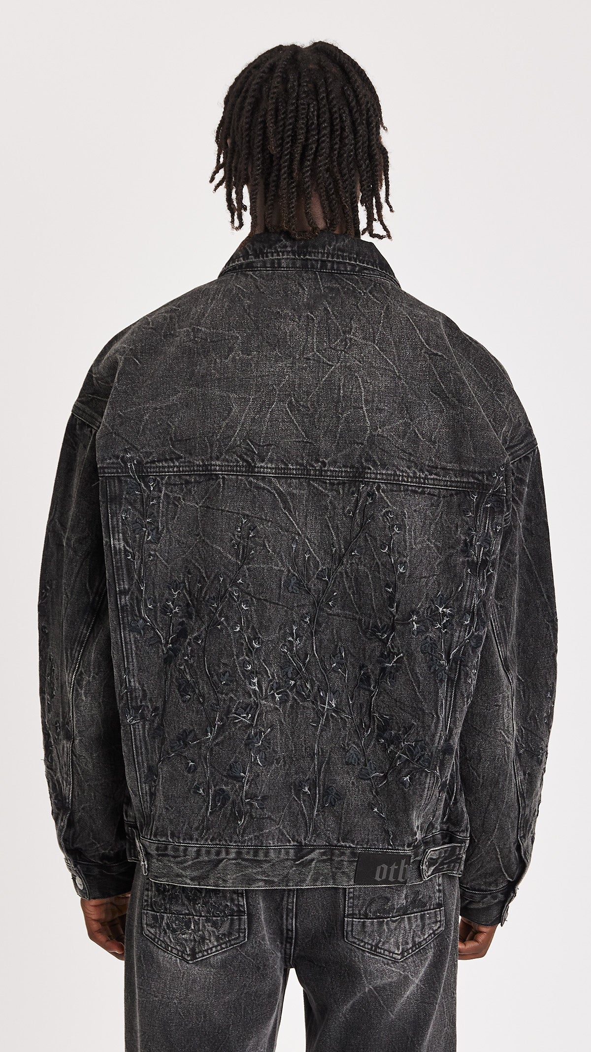 Black denim jacket with flowers best sale