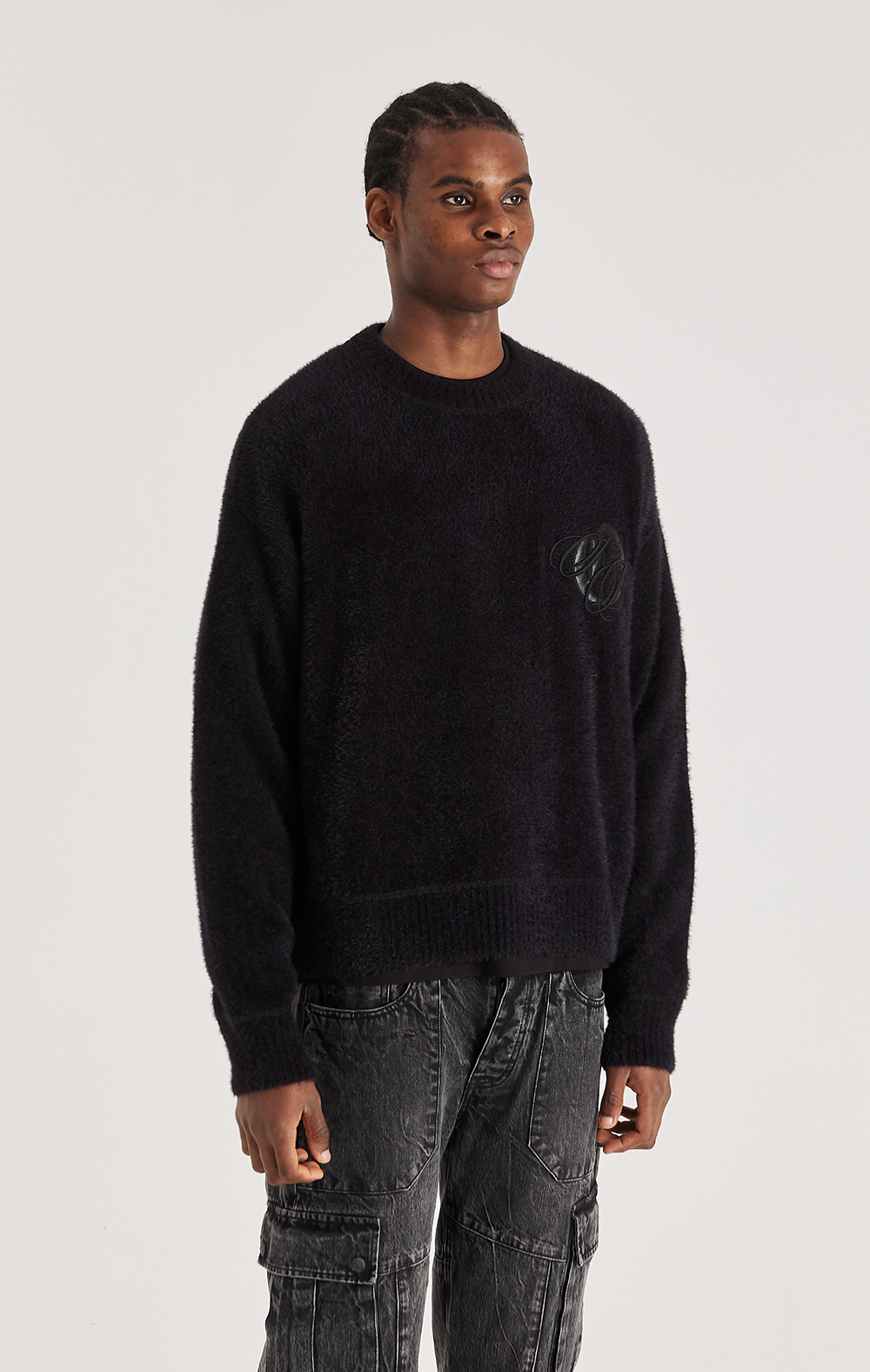 LEATHER APPLIQUE KNIT SWEATSHIRT - ONLY THE BLIND™