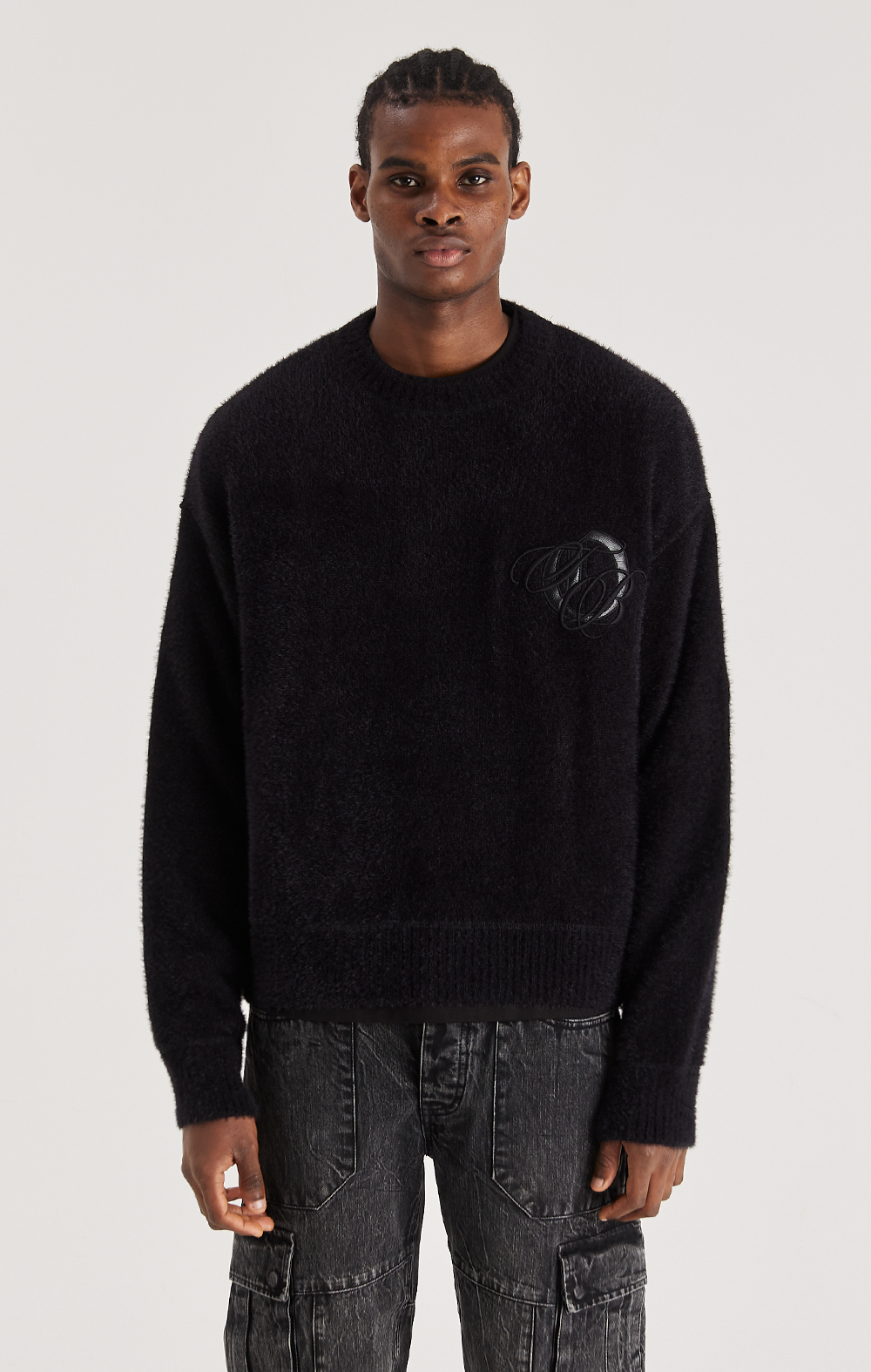 LEATHER APPLIQUE KNIT SWEATSHIRT - ONLY THE BLIND™