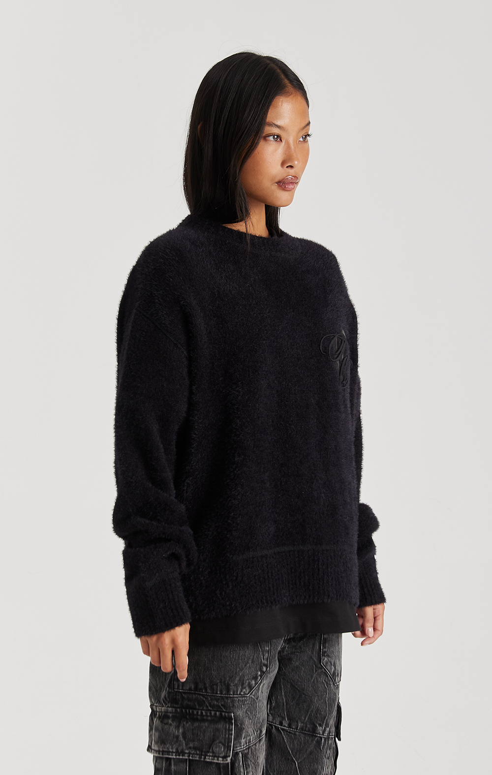 LEATHER APPLIQUE KNIT SWEATSHIRT - ONLY THE BLIND™